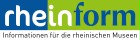 Bildbeschreibung: Logo und Wortmarke der Zeitschrift "rheinform". Typo mit Farbwechsel von Weiß auf Blau, Hintergrund Wechsel von Blau zu Grün.